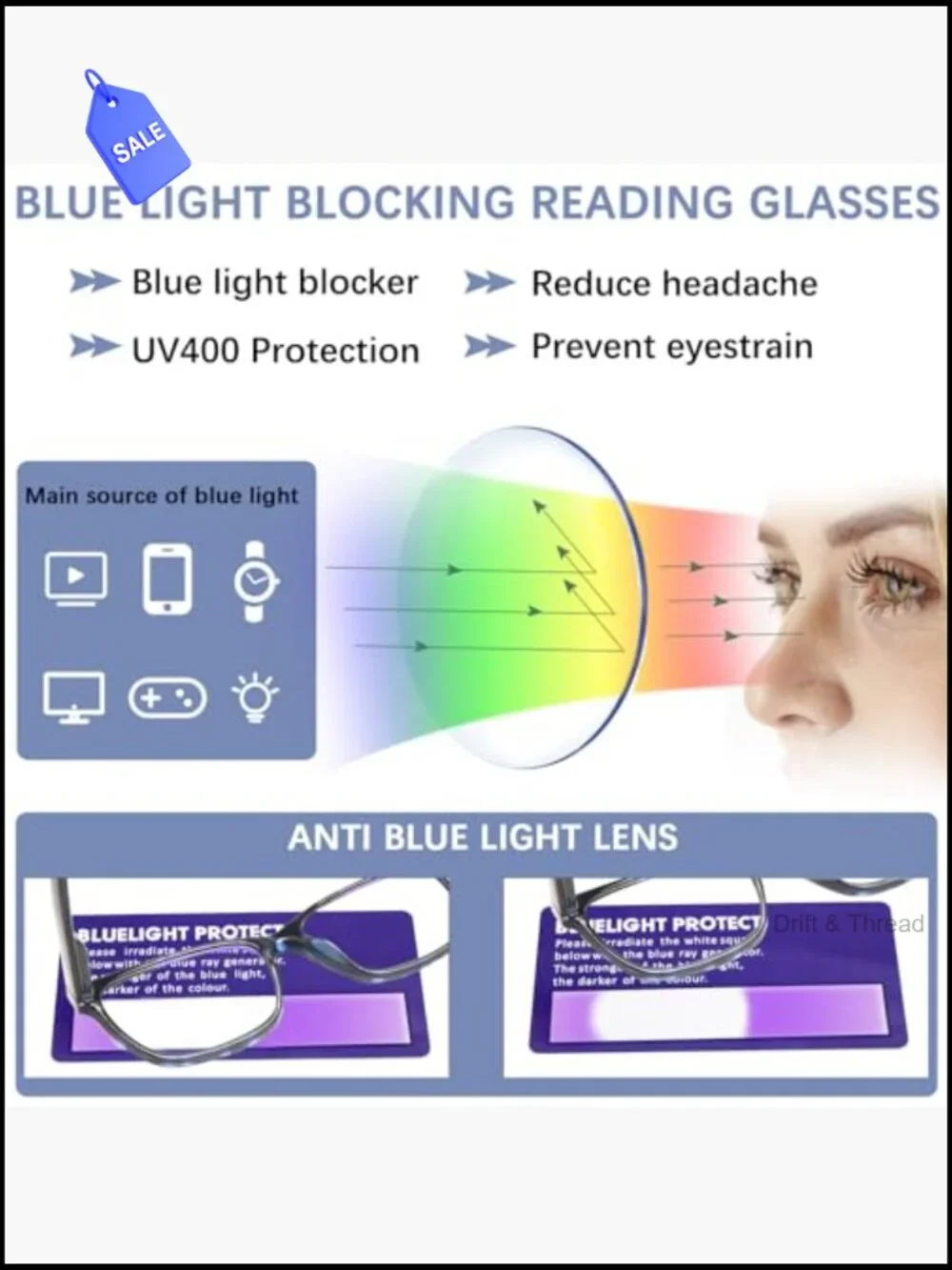 Multifocus Reading Glasses for Women, Blue Light Blocking Progressive Readers,